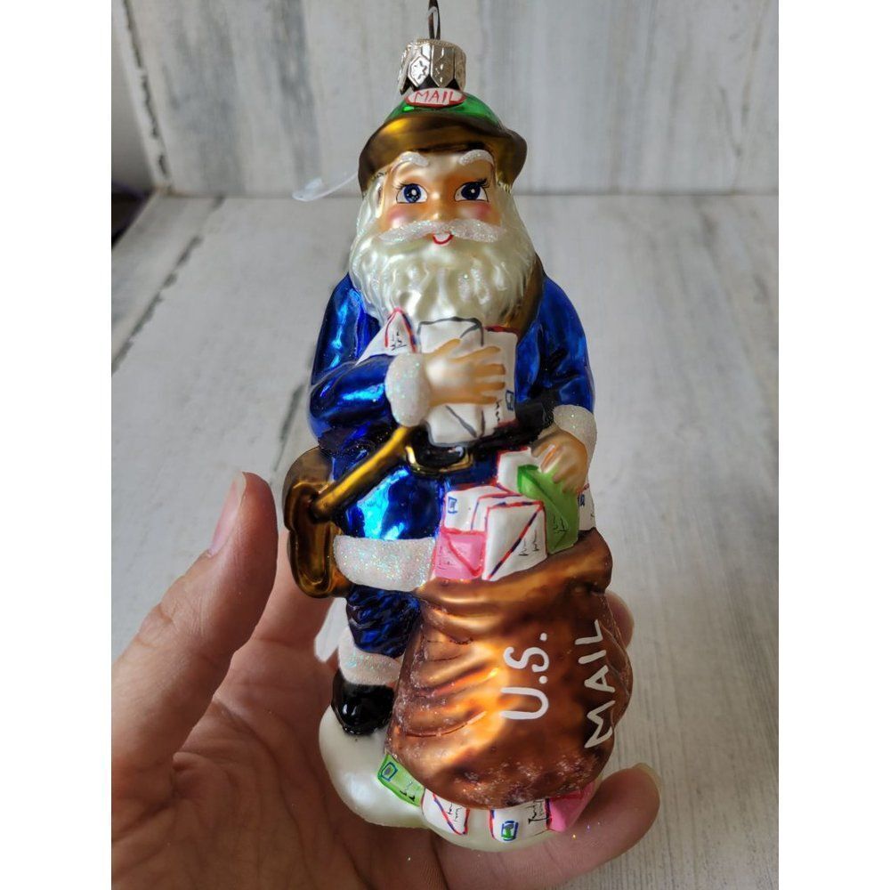Radko merry mailman Santa mail carrier post office ornament glass vintage‎